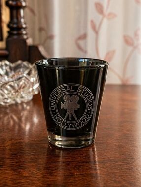 Universal Black Glass Shot Cup with Silver Logo